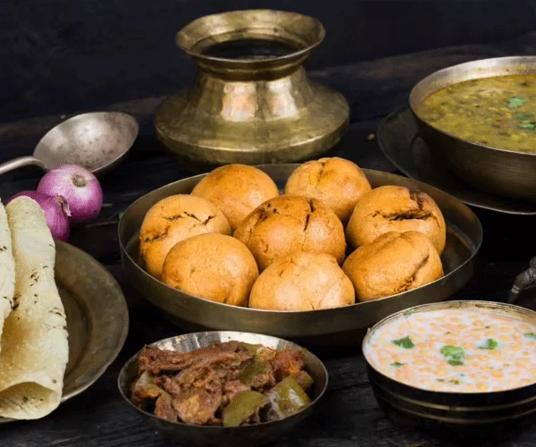 Traditional Rajasthani thali cuisine prepared at camp
