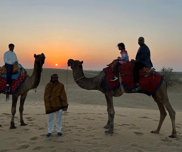 Folk music and camel ride at golden hour in the Thar Desert