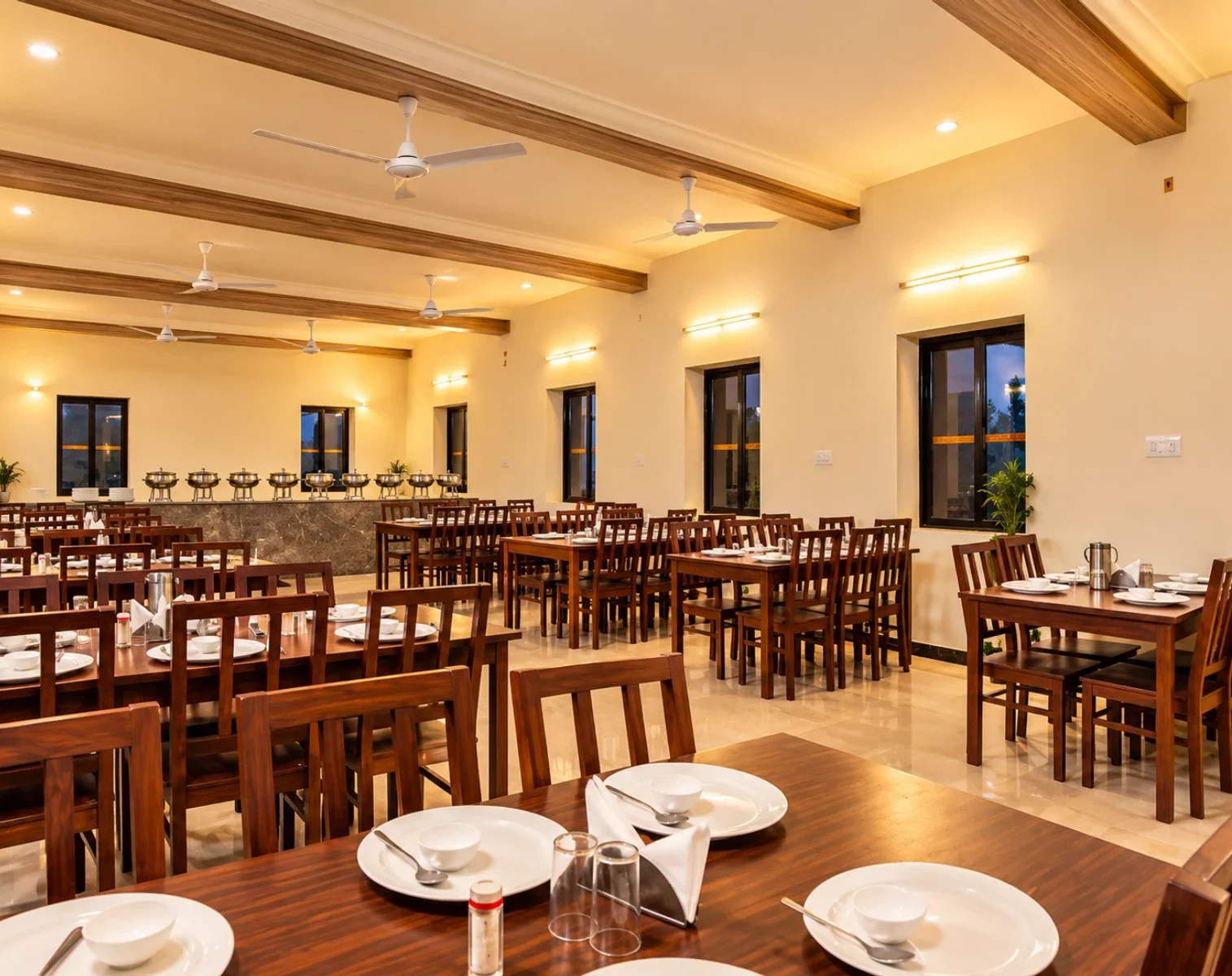 Warm restaurant and dining hall at the desert camp